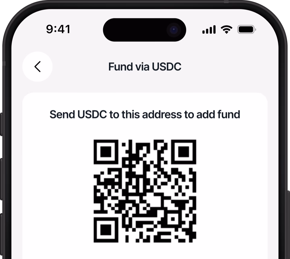 Fund via USDC app screen